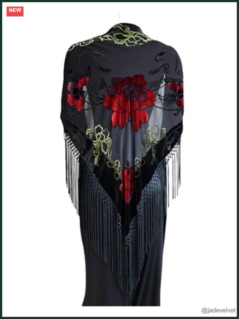 Burn-Out Velvet Triangle Scarf With Tassel, Silk Sheer Luxury Wrap